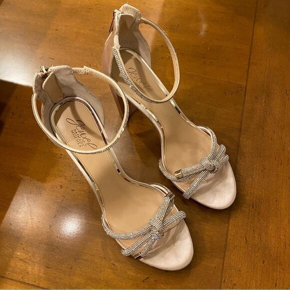 Jewel Badgley Mischka Champagne Lexie Knotted Platform Block Heel Size 9.5 - Picture 4 of 10